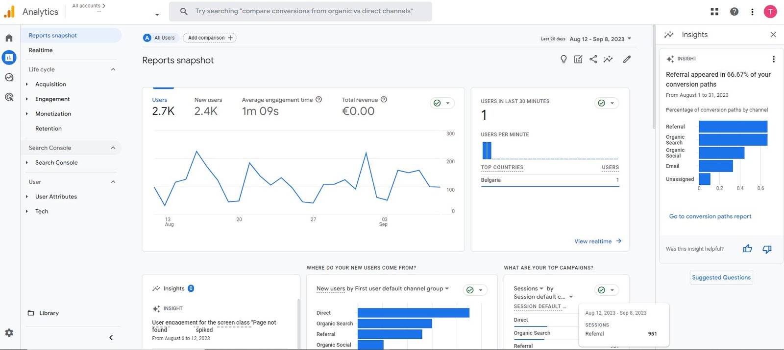 Reports snapshot Insights Details Card GA4 