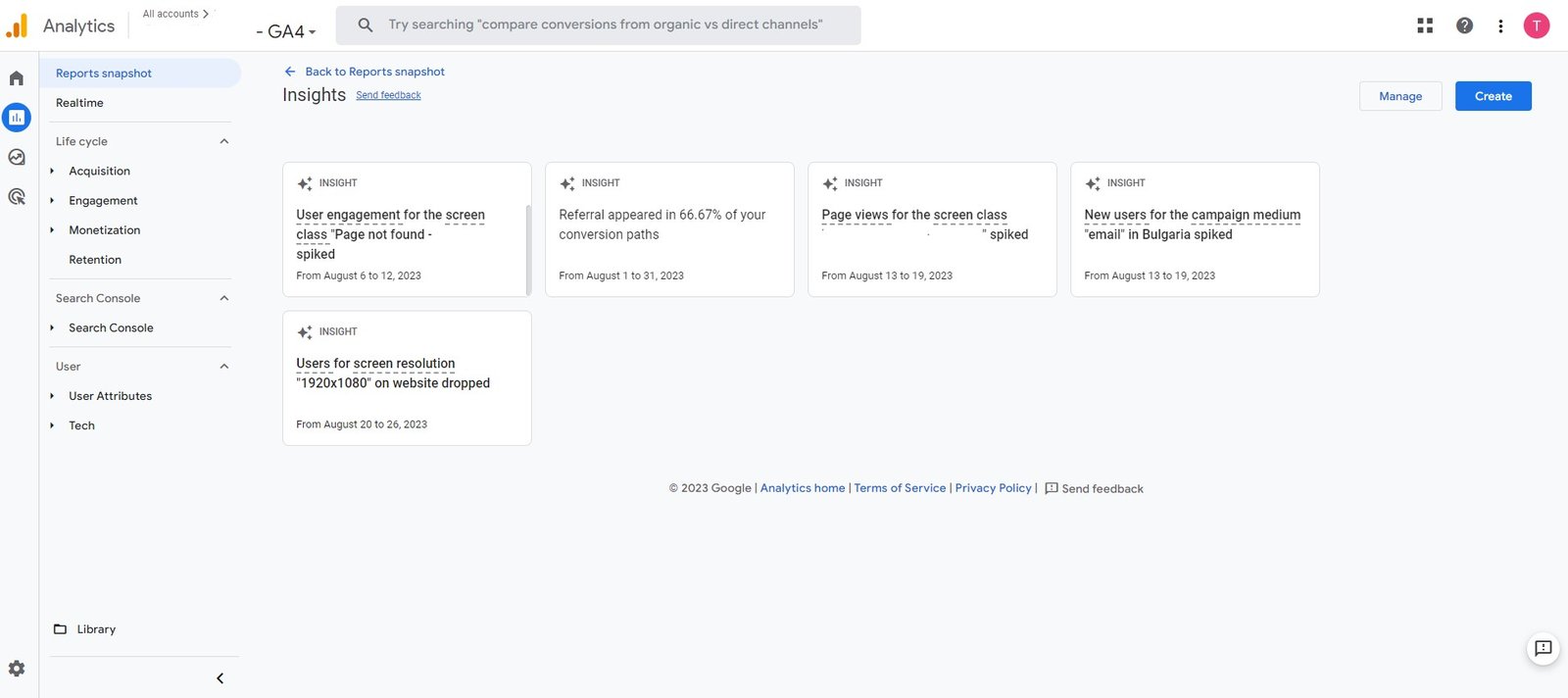 View All Insights GA4